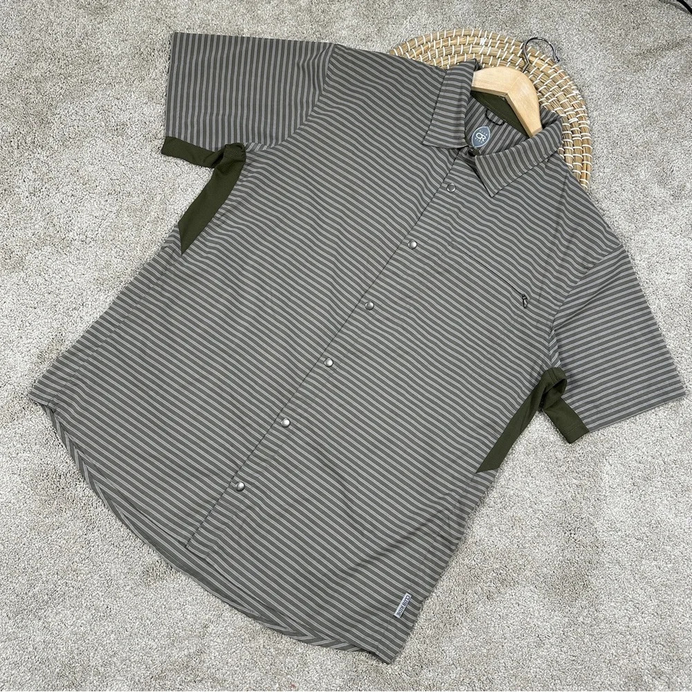 Club Ride Men’s Vibe Shirt Shortsleeve UPF 50+ Cycling Bike Green Gray Striped M